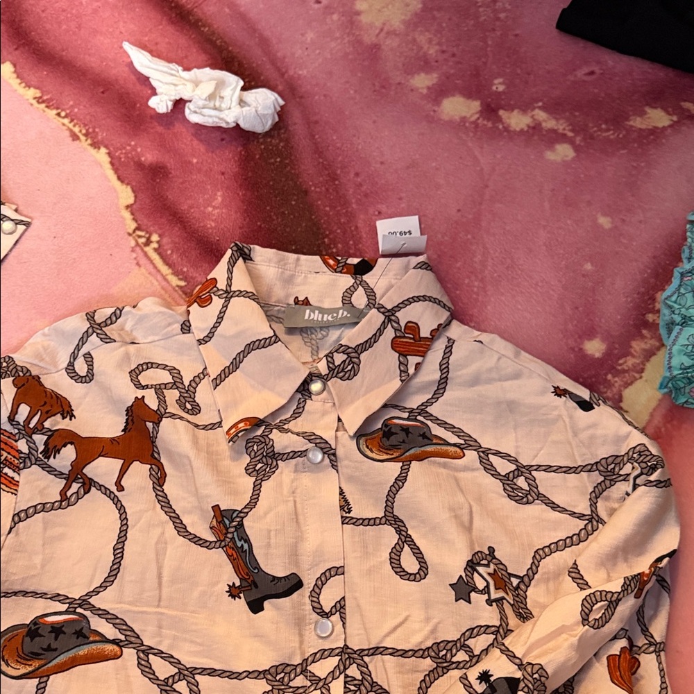 Blue & Cream Cowboy Rope Print Shirt - Picture 6 of 6